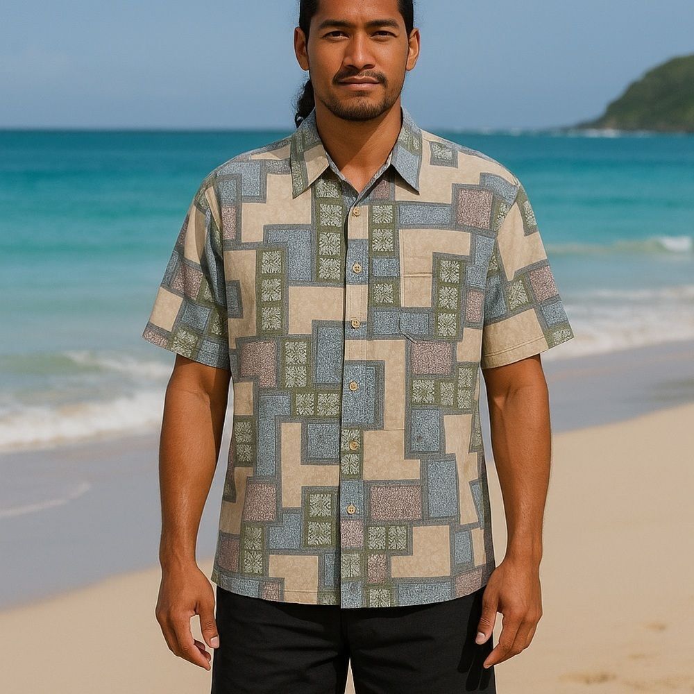 Cooke Street Honolulu Vintage Inside Out  Cotton Short Sleeve Button Up Shirt